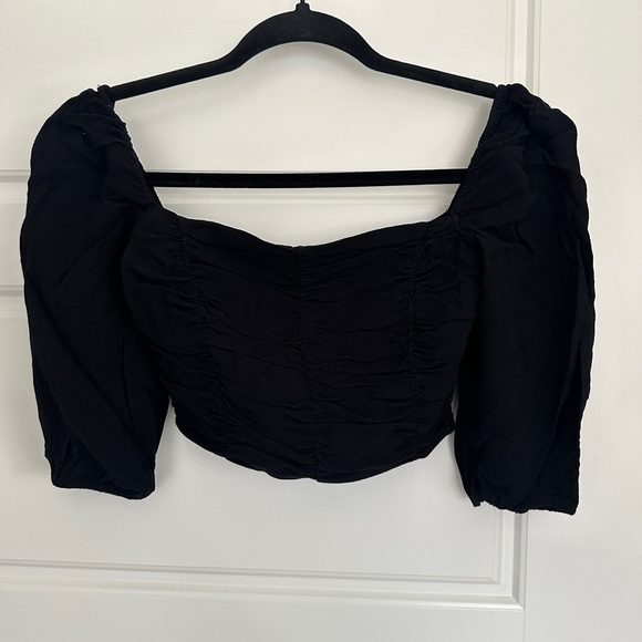 Wilfred Black Ruched Puff Sleeve Blouse - Picture 1 of 3